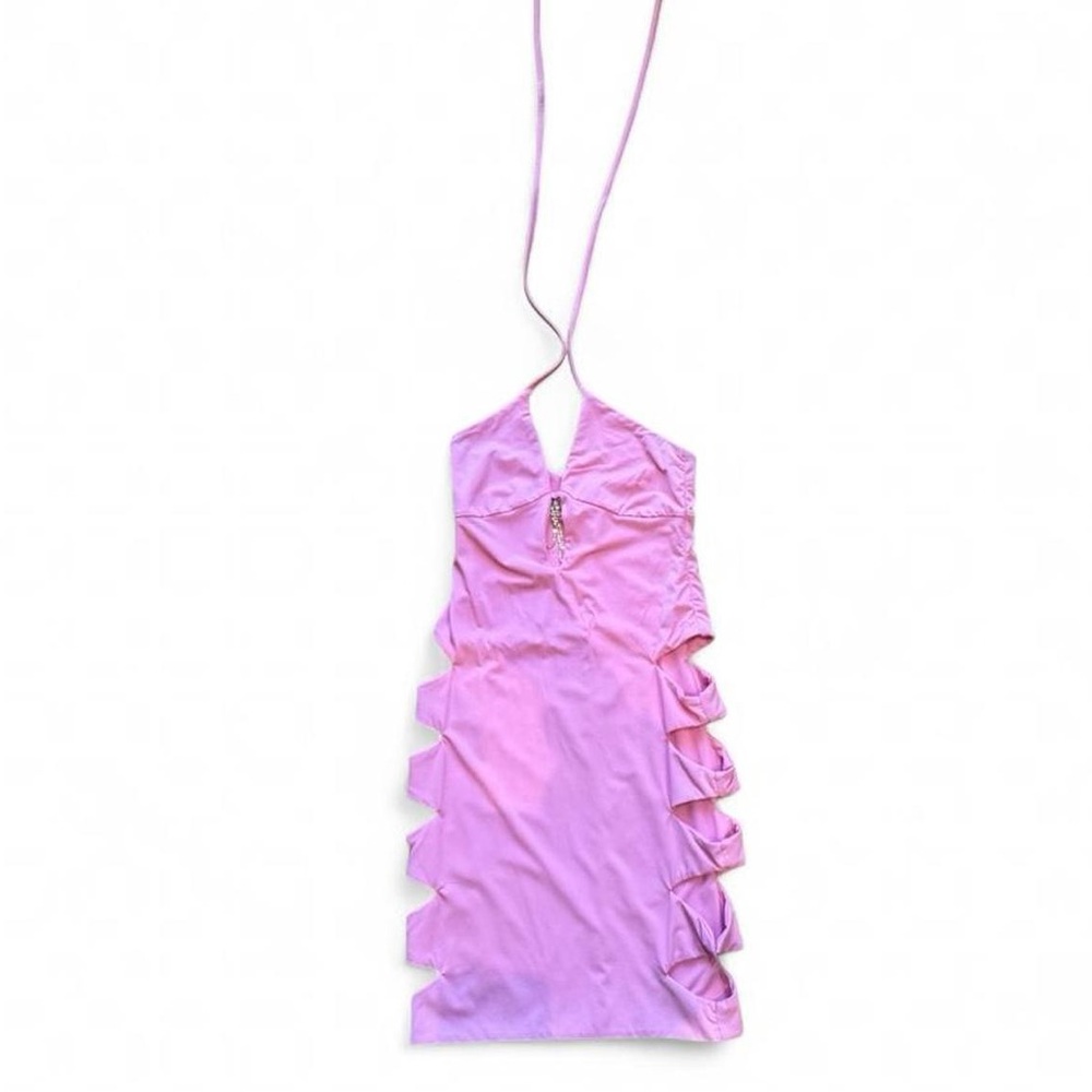 Tiger Mist Baby Pink Mini Cut Out Halter Dress With Metal Stone Detail XS